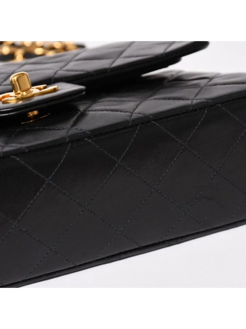 Chanel Quilted 23 Double Flap Chain Shoulder Bag CC Logo Lambskin Black
